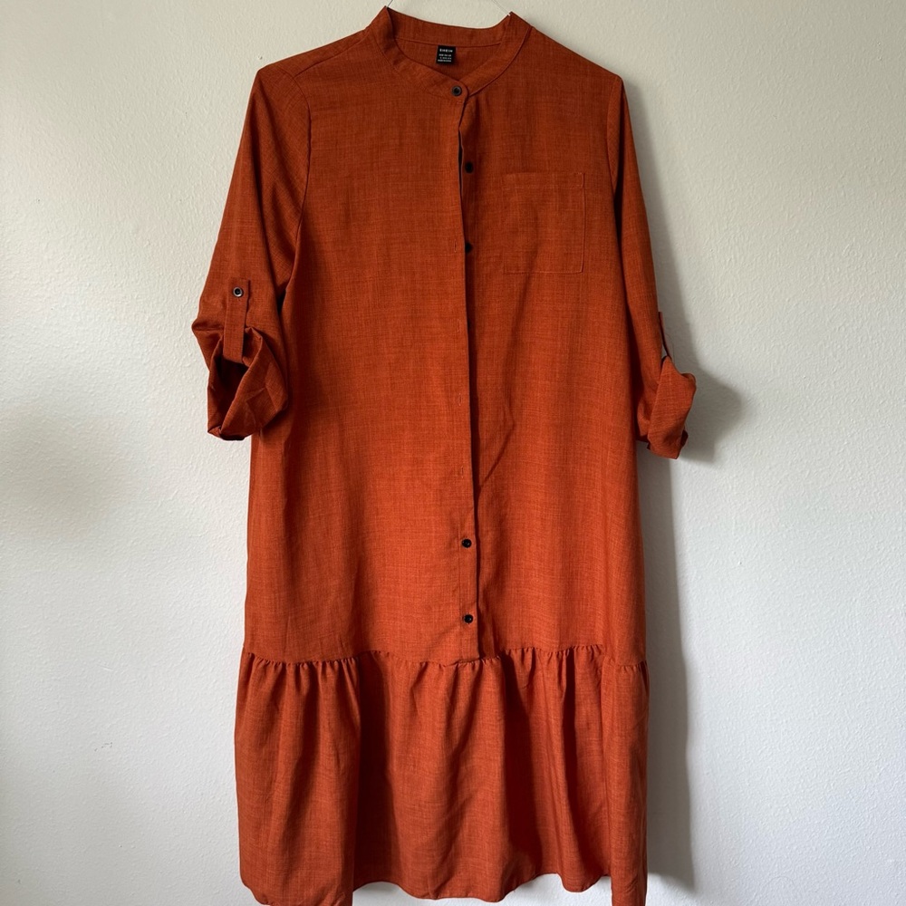 Shein Burnt Orange Button-Down Midi Dress – Size L $15